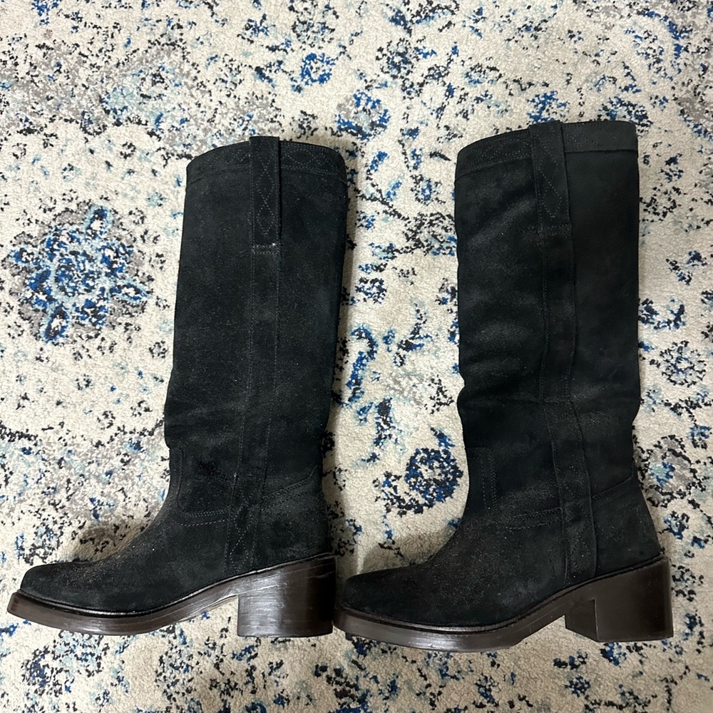 Frye Black Suede Heeled Boots